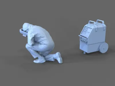 Welder B man with cart 3D print model