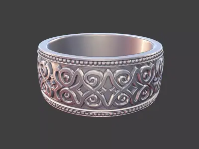 ornamental ring silver engraved band detailed mens unisex ring 3D print model