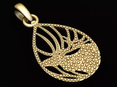 Beaded Stag Silhouette Teardrop Pendant 3D print model