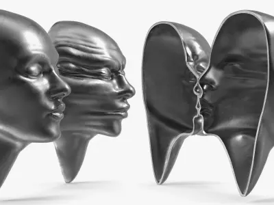 Dual-Face Sculpture with Kiss Motif Silver 3D model