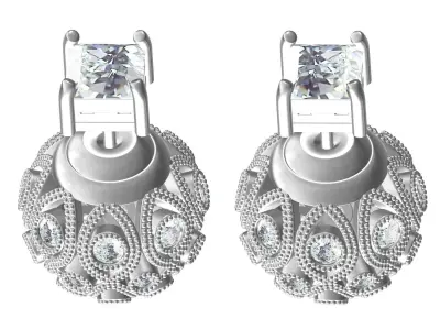 Antique Ball Shaped Diamond Earring 3D print model