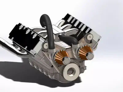 Car Engine with 2 turbo V6 solidworks 3D model