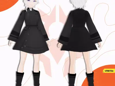 VRM MILITARY SCIFI WINTER DRESS ANIME GIRL SHORT HAIR 3D model