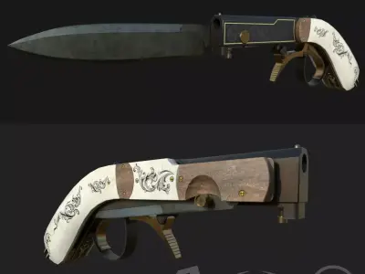 Pistol Gun Knife Low-poly 3D model