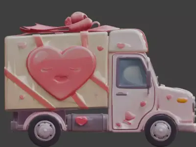 Stylized 3D Valentine Delivery Truck Model Low-poly 3D model