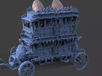 High polygon Stage Coach Horse Carriage 3D With Easter EGG Tall 3D model