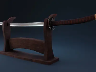 Game-Ready Katana samurai sword Low-poly 3D model