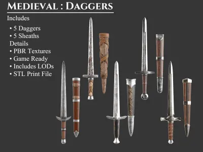 Medieval Collection Weapons Daggers 3D Model Pack purchase