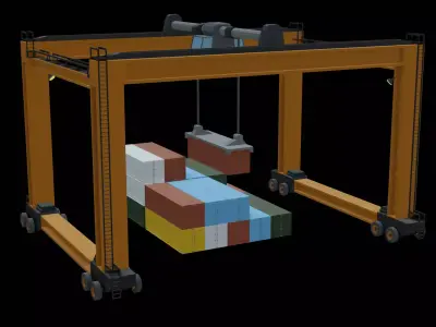 Simple Crane with some Containers Low-poly 3D model