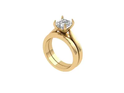 Asscher Solitaire Ring Bridal Set 3D print model