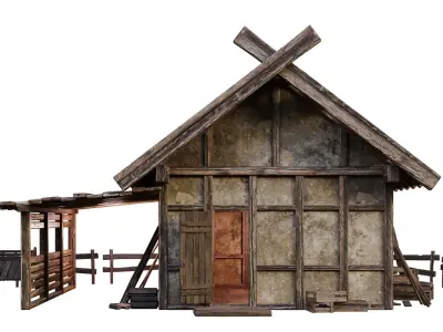 Old Medieval Building House 4K Textures GameReady 55 Low-poly 3D model