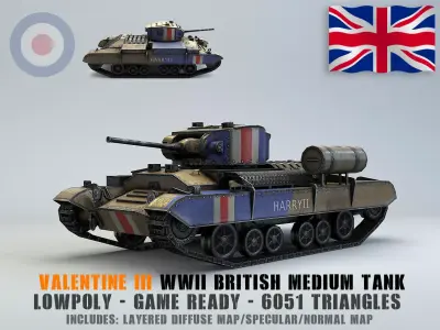 Low Poly Valentine Mk III Infantry Tank Low-poly 3D model