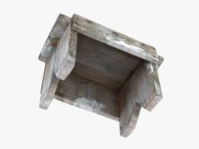 Antique Primitive Wooden Stool Long Leg Scan Low-poly 3D model