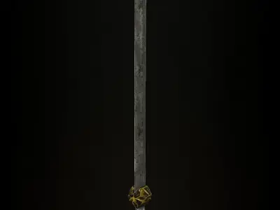 Steel sword low poly 5 texture options and high poly Low-poly 3D model