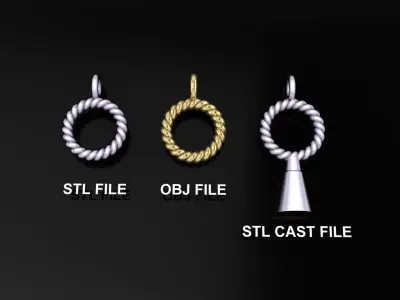 Thin Narrow Rope Twist Pendant Small Size 10mm Length  3D print model