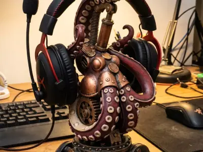 Steampunk Octopus Headphone Stand Bronze Gear Desk Setup 3D print model