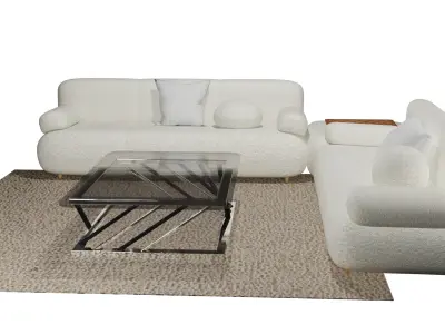 Cream Boucle Modern Lounge Sofa Low-poly 3D model