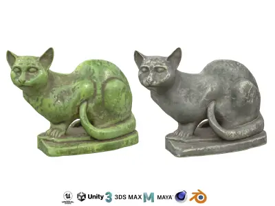 Sitting cat jade statues Low-poly 3D model