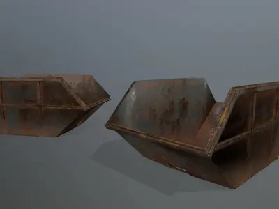 Dumpster three rusty metal boxes Low-poly 3D model