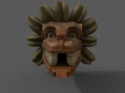 Quetzalcoatl wooden mask Low-poly 3D model
