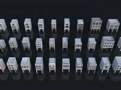 Chinese arcade streets shophouse Buildings kit 3D model purchase