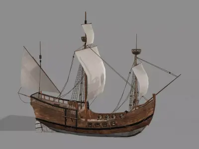 Sailboat Galleon Game Ready Caravel War Artemis Ship 3D Model Low-poly 3D model
