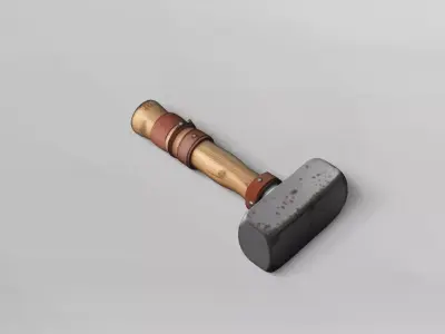 Rustic Blacksmith Hammer with Wooden Handle 3D model