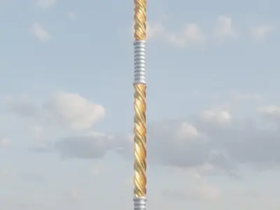 Trident golden spear in middle of field 3D model