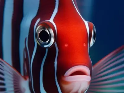Red and White Striped Fish 3D Marine Animal Flowing Fins Ocean Low-poly 3D model