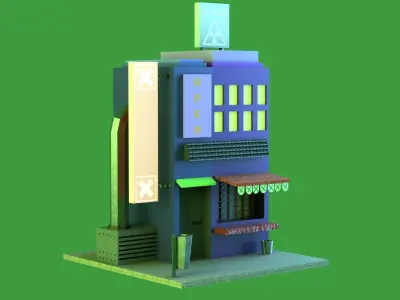 Cyberpunk Low poly building for mobile videogames Low-poly 3D model