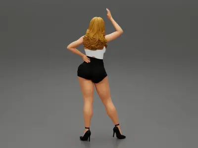 beautiful sexy woman in white bra short and heels 3D print model