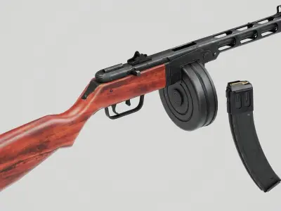 PBR Soviet PPSh-41 submachine gun Low-poly 3D model