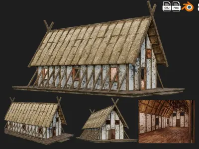 4 Old Medieval Building House 4K Tex GameReady 89 to 92 Low-poly 3D model
