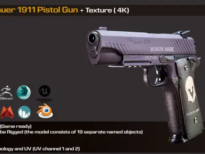 Sig Sauer 1911 Pistol Gun is a game ready  Low-poly 3D model