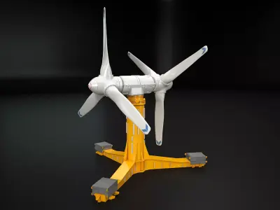 Tidal Power Double Turbine Low-poly 3D model