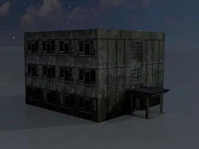 Old military barrack version 1 ruin 4 Low-poly 3D model