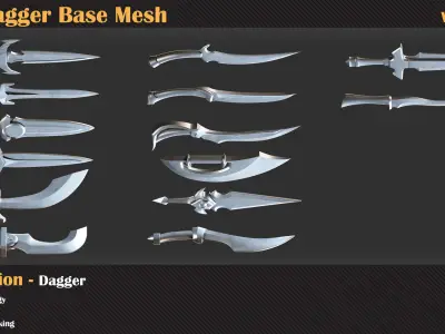 50 Dagger Base Mesh - VOL 06 - Game Ready Low-poly 3D model