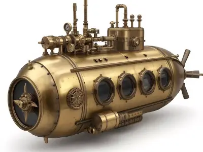 Steampunk Mini Submarine 3D Model Low-poly 3D model