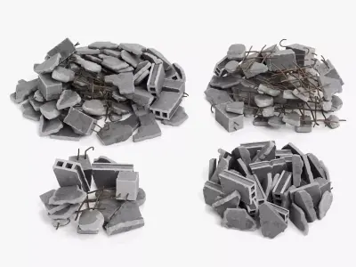Piles of Debris - 4 Concrete Rubble Cluster Set 3D model