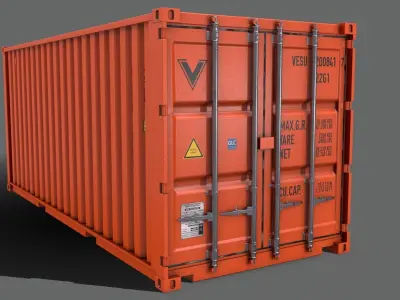 PBR 20 ft Shipping Cargo Container Version 2 - Orange Low-poly 3D model