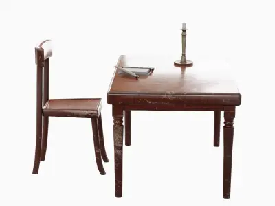 Old Table Set 02 Low-poly 3D model