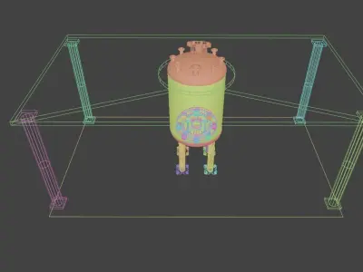 Cylindrical Vessel with Support structure Low-poly 3D model