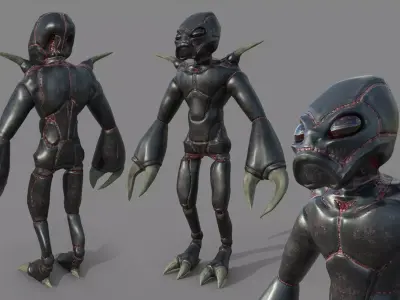 Insectoid alien character - Rigged and animated Low-poly 3D model
