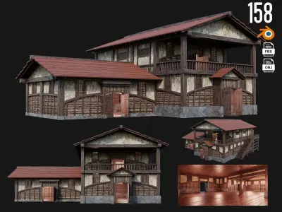 4 Medieval House Building Pack 4K Textures GameReady 157 to 160 Low-poly 3D model
