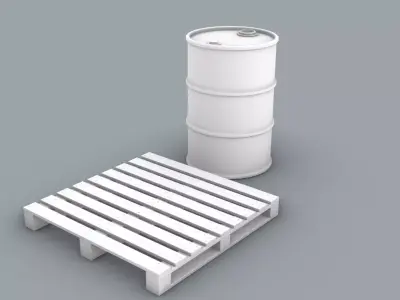 Oil Barrel and Wooden Pallet Set Low-poly 3D model