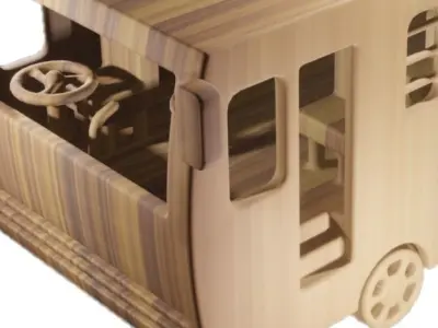 Wooden Bus Toy Low-poly 3D model