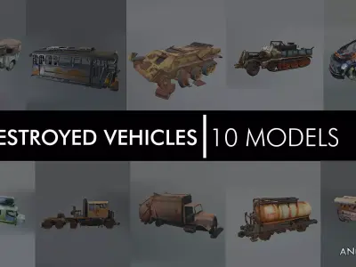 destroyed vehicles pack Low-poly 3D model