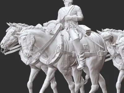Gribeauval artillery train with  6 horses 3D print model