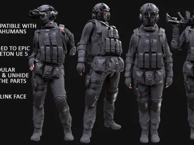 Woman - Military Uniform 4 - Modular - Rigged Low-poly 3D model