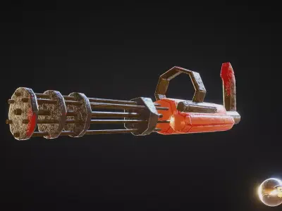 Minigun stylised 3D model for game Low-poly 3D model